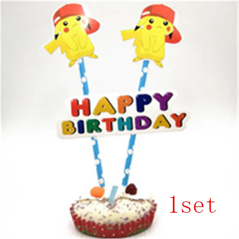 1setCake Topper Flag Вечерние принадлежности с Пикачу и покемонами, размер 40*30 см, вечерние принадлежности для детей на день рождения, вечерние украшения для мальчиков - Цвет: 1setCake Topper Flag