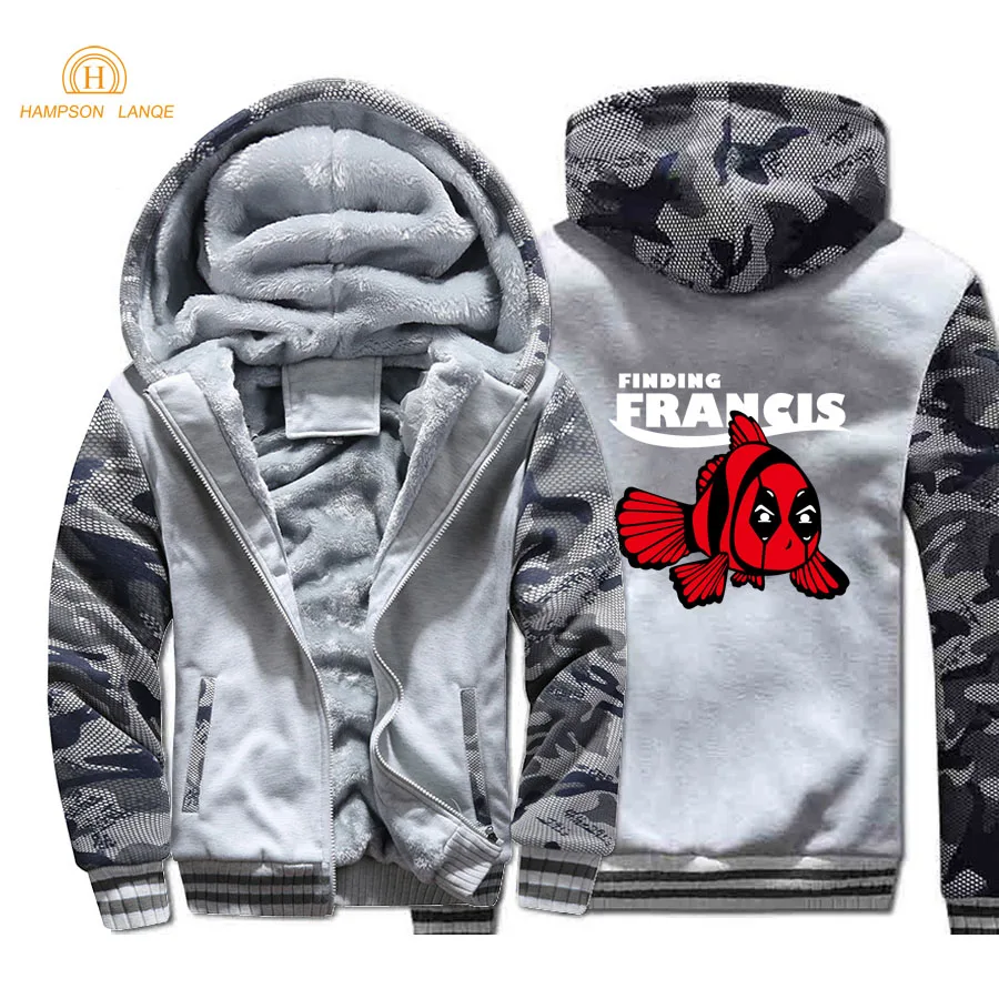 Super Hero Deadpool Finding Francis Men's Hooded Winter Jackets Men Hot Sale Thick Camouflage Hoodies Warm Men's Sweatshirt