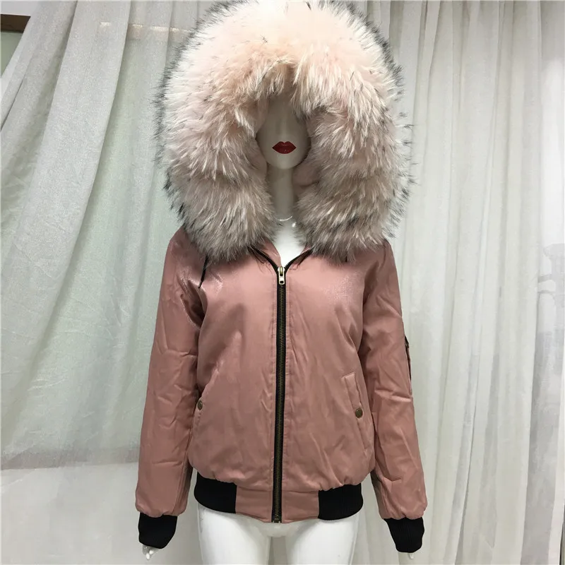 Compare Pink Basic bombr jacket zipper puller style light pink fur hoodies younth hip hop wear