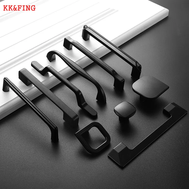 KK & FING черные ручки из алюминиевого сплава для шкафов мебельные шкафа кухонная