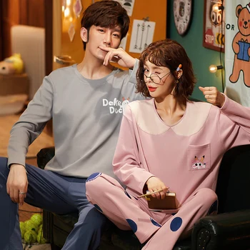 

Couple Pajama Sets Autumn Women Pyjamas Plus Size M-3XL Plus Size Home Clothes Sleepwear Men Lounge Pijama Mujer