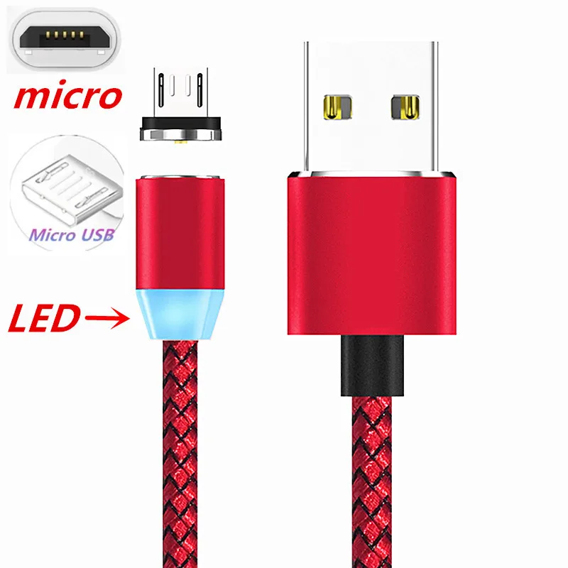 

Magnetic LED V8 Micro USB Cable Microusb Charger For Samsung galaxy A10 A2 Core J4 J6 J8 Oukitel C8 K8 Android Mobile phone