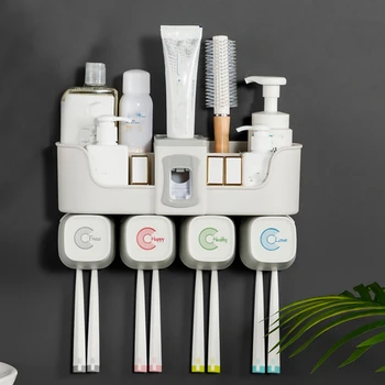 

Dispenser Toothpaste Storage 4pcs Accessories Holder Toothbrush Bathroom