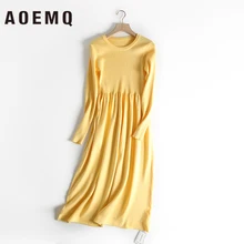 AOEMQ Pamuk Artı Boyutu Elbiseler Sonbahar Maxi Ter Katı Elbise Gevşek Hamile Kadın Giyim Dökümlü O-boyun Yaka kadın Giyim(China)
