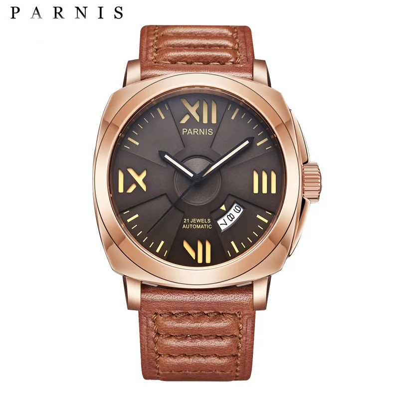 

New Parnis 44mm Mens Watches Automatic Mechanical Calendar Luminous Men's Watch zegarki meskie relojes hombre 2019 gift for man