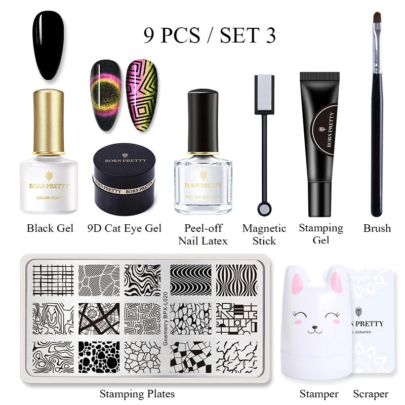 9 Pcs-Set3 BORN PRETTY 9D гель кошачий глаз набор для штамповки ногтей Магнитный замачивающий УФ-гель для ногтей геллак 5 мл для маникюра - Цвет: 9 Pcs-Set3