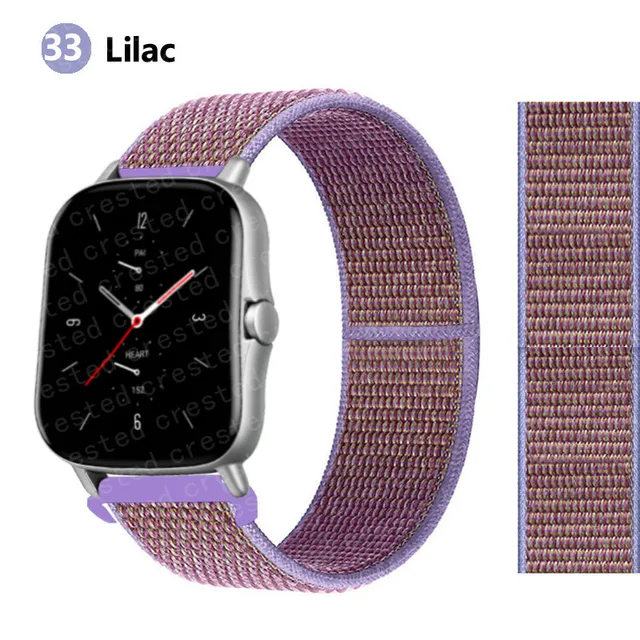 20/22mm Nylon band For Amazfit GTS/2/2e/GTS2 Mini/GTR 3 Pro 42mm/47mm/GTR2/2e/stratos 2/3 Sport Loop Bracelet Amazfit bip strap lilac 32