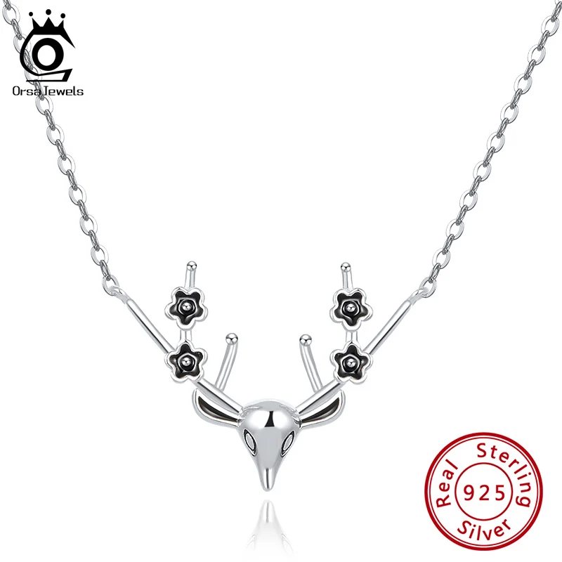 ORSA JEWELS S925 Рождество висячее украшение с оленем Цепочки и ожерелья Наряжаться вечерние Стерлинговое Серебро Циркон в форме сердца цветы кулон Для женщин, хорошее ювелирное изделие, SN165