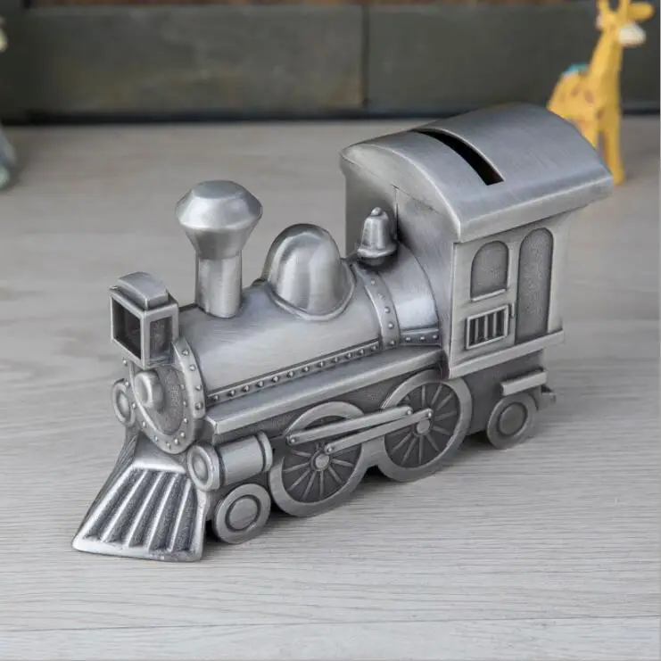 Silver Tone Polished Train Engine Locomotive Piggy Bank Coin Saving Great Gift 