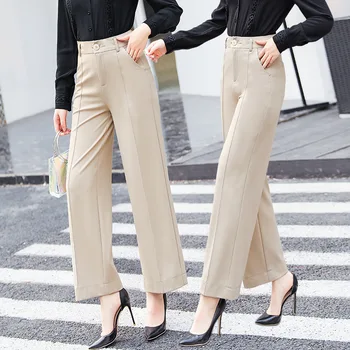 

Longqibao Women's Fall Wide Leg Pants Women Chiffon High Waist Loose Drape Wild Straight Nine Points Big Pants Women's Pants