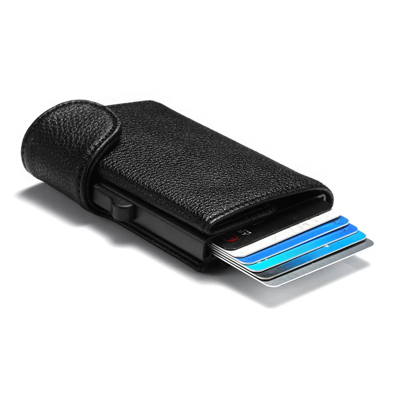BISI GORO смарт-кошелек RFID одна безопасная коробка держатель для кредитных карт винтажная PU кожа мягкая мужская и женская открытка-раскладушка кошелек - Цвет: Black BSD03