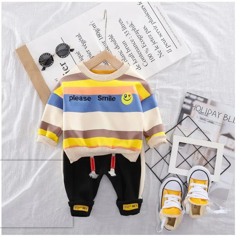 2019 Autumn Winter Baby Infant Clothes Suits Toddler Boys Girls Clothing Sets Plush Striped Coat Pants Kids Child Costume Suit | Детская