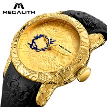 Мегалитическая модные Для мужчин часы топ Элитный бренд золотой дракон Скульптура часы Для мужчин кварцевые часы Водонепроницаемый с большим циферблатом, спортивные часы для мужчин