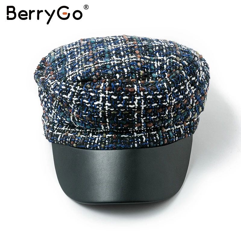 BerryGo элегантный твидовый в клетку Военная Кепка Женская Повседневная осенне-зимняя Модный берет шапка женские шапки уличная Женская малярные шляпы