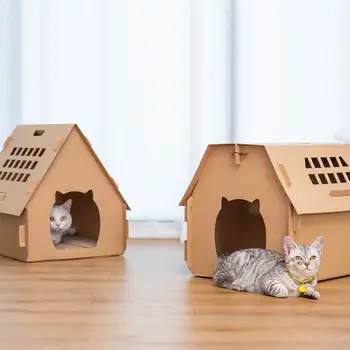 

Cat Bed Corrugated Cat Scratching Post DIY Foldable House For Cats Kittens Support Dropshipping