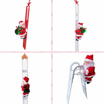 

Christmas Electric Ladder Santa Claus With Music Plush Toys Lovely Party Door Wall Ornament Double Ladder