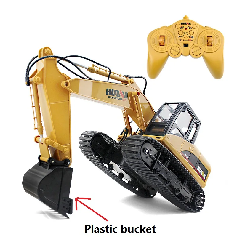Plastic bucket HuiNa RC экскаватор из сплава RTR игрушки RC автомобиль 15 каналов RC Гусеничный набор 2,4G 1/14 RC экскаватор зарядка с батареей для детей подарок - Цвет: Plastic bucket
