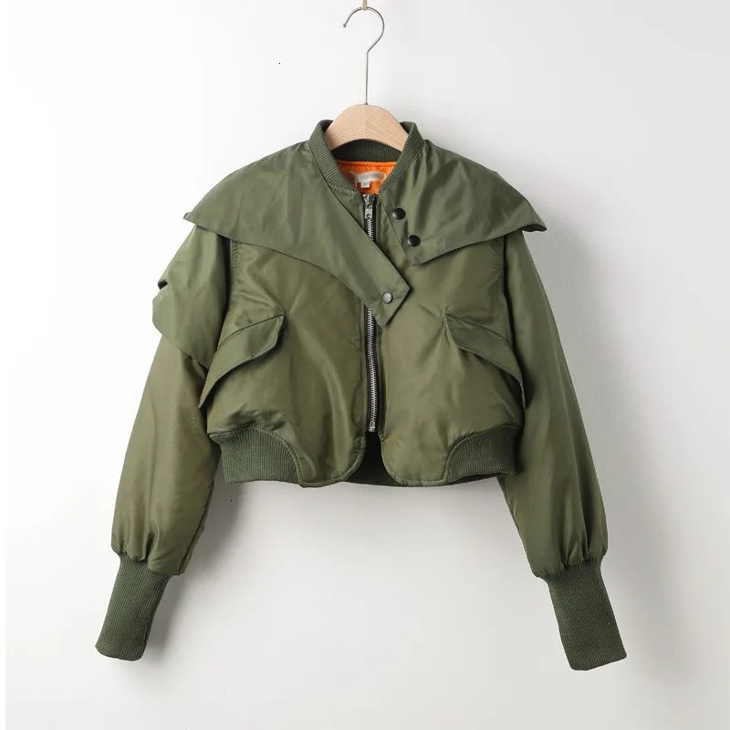 Army Green Женская укороченная куртка в стиле милитари,, плащ, армейский зеленый, с хлопковой подкладкой, на молнии, короткая женская куртка, зимняя уличная одежда, B030 - Цвет: Army Green