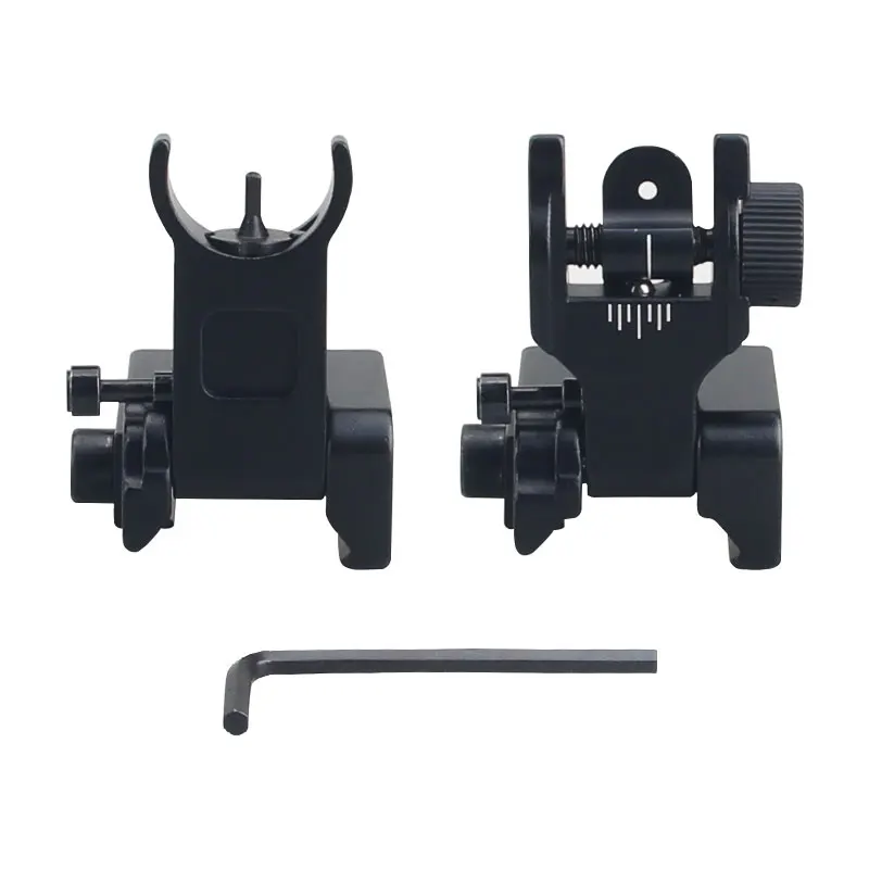 Tactical Baixa Flip up Frente Traseira Vista de Ferro Conjunto Dupla Meia Lua Forma Buis Pontos Turísticos para 20 mm Montagem de Caça Rifle Airsoft Lunetas Riflescopes 4 de ferro conjunto dupla meia lua forma