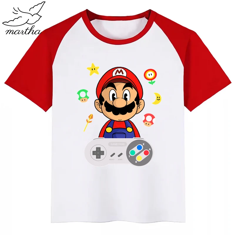 Детский пульт Mario/Pacman/Zelda Link; футболка с героями мультфильмов; детская забавная футболка; детские летние белые топы; одежда для малышей
