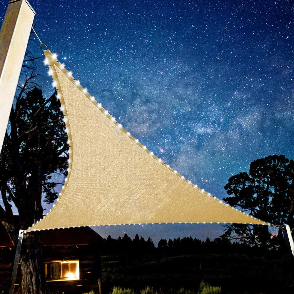 Toldo triangular de 3x3x3M para exteriores, vela de luz LED, impermeable, romántico, tela Oxford cálida, parasol, gazebo, patio de jardín|Redes toldos| - AliExpress
