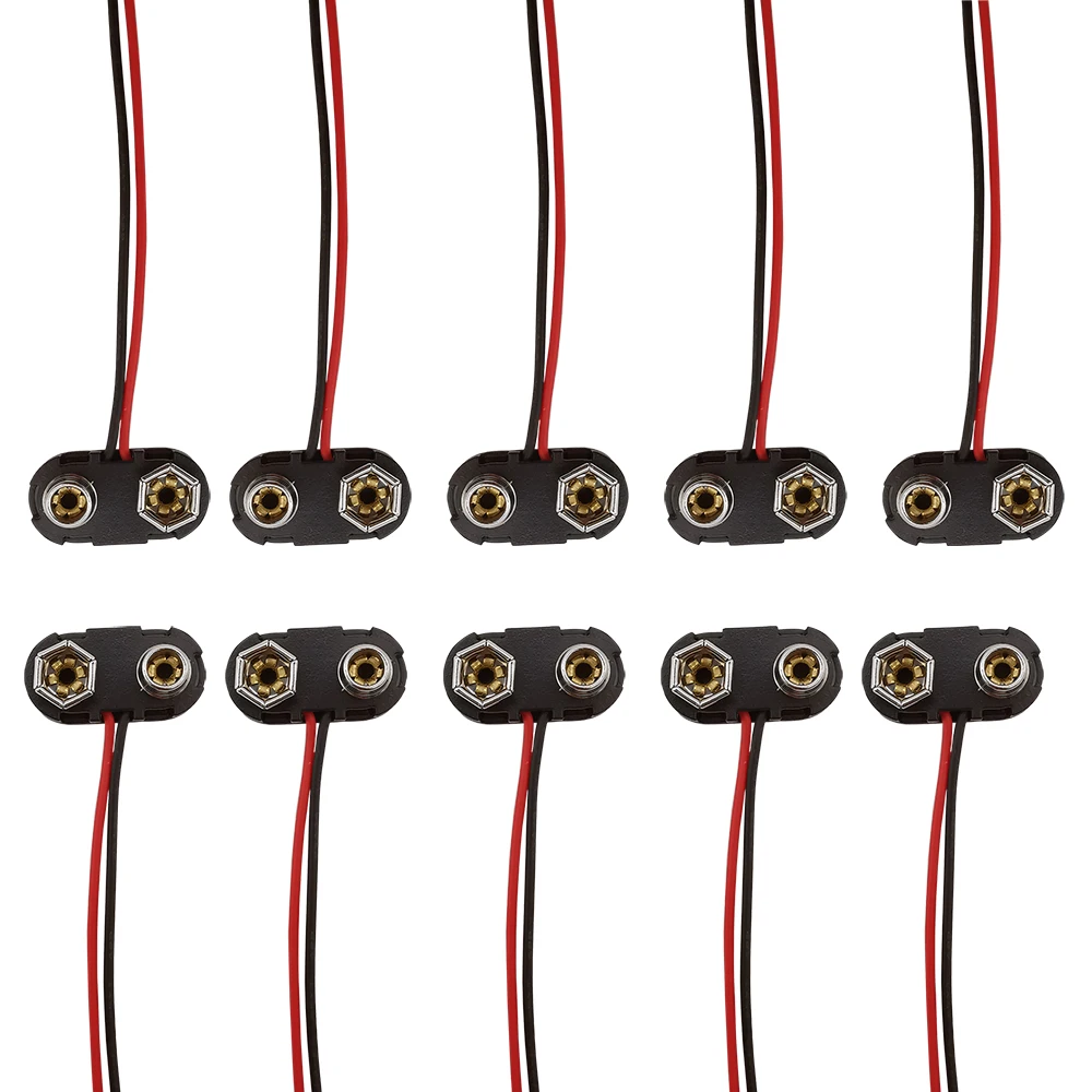 10 PCS T-Type 9V Battery Connectors With Wires - 15cm Leads For Electronics Projects & Arduino