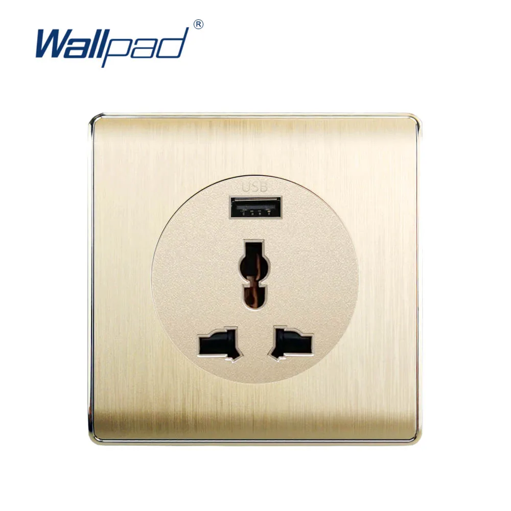 Wallpad 3 Pin MF Розетка с USB Зарядное устройство 5V 2400MA стены Мощность розетка электрическая розетка золото PC матовый Панель для дома