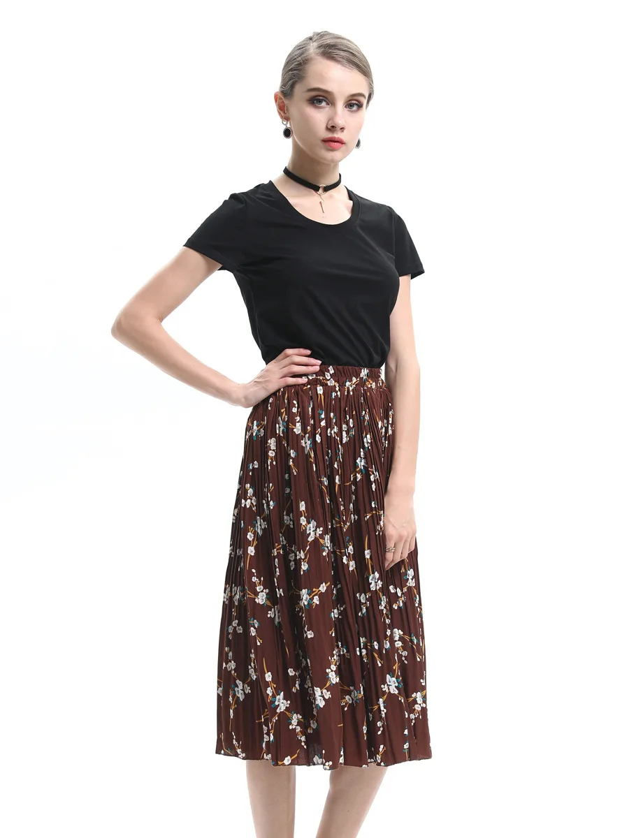 Summer WOMEN'S Dress New Style Ladies' Versatile ti hua qun Pleated Chiffon A- line Skirt Wholesale JR3005