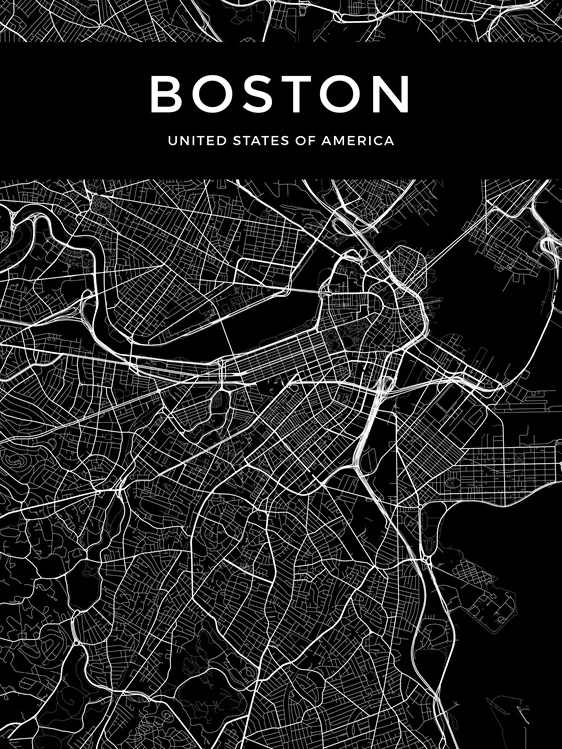 Boston -Black На заказ, Современная черно-белая карта городов мира, Лондона, Парижа, Нью-Йорка, плакаты, Рим, Карта города, печать на холсте - Цвет: Boston -Black