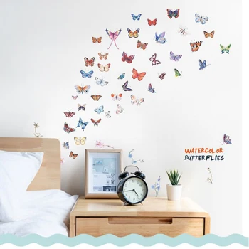 

Watercolor butterfly combination wall sticker living room bedroom cabinet wedding home decoration butterflies stickers