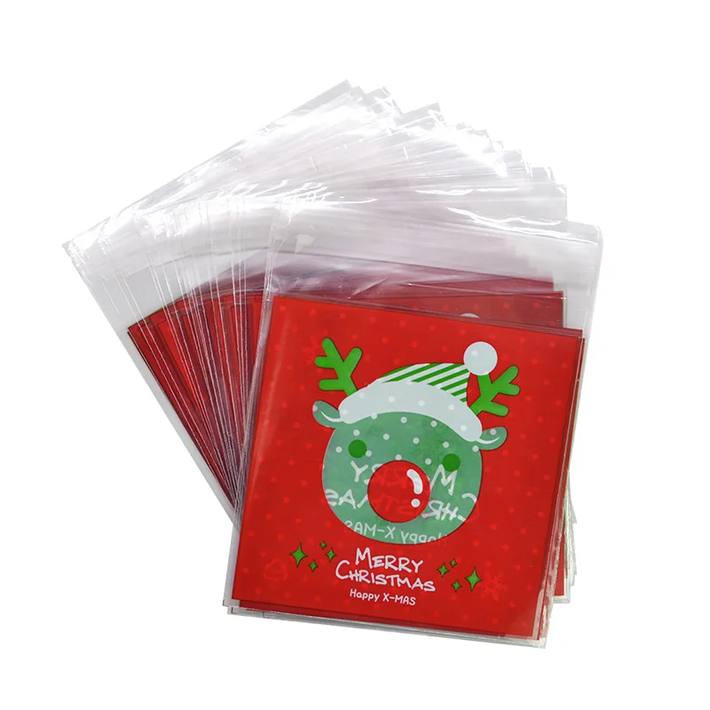 2-reindeer 50 шт 10x10 см Рождественская елка Санта Клаус Рождественский мешок для конфет самоклеящиеся пластиковые пакеты для новогодней рождественской упаковки печенья - Цвет: 2-reindeer