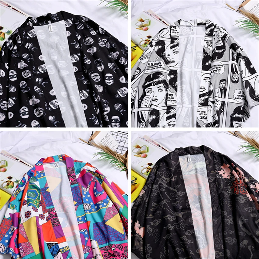 12Color New Japanese Fashion Style Kimono for Adult Traditional Haori Clothing Print Chinese Dragon Thin Samurai Men Women Robes