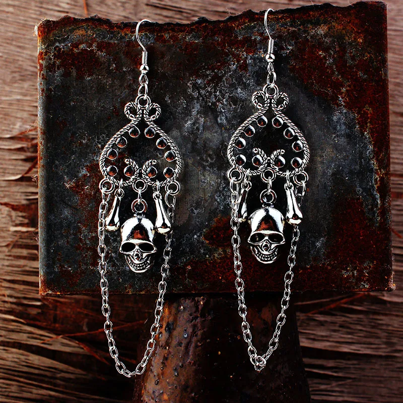 Women Dangle Earrings Gothic Skull Heart Tassel Ankh Cross Witchcraft Goth Punk dangle earrings