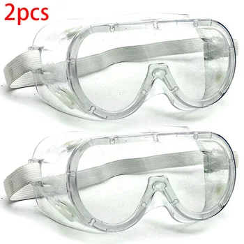 

2Pcs Safety Dustproof Windproof Goggles Safety Lab Glasses Anti Splash Protective Anti-dust Droplets Adjustable Eyewear New