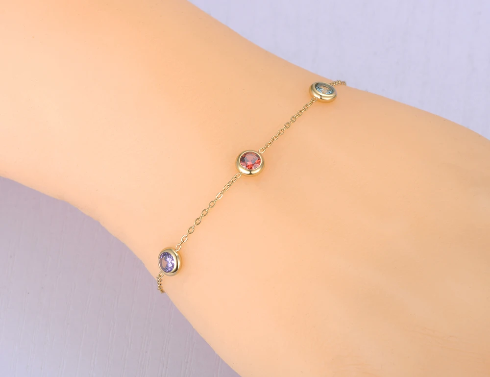 Stainless Steel Colorful Cubic Zirconia Charm Bracelets 18K Gold Plated Bohemia Chain Bracelet Jewelry for Women B21152 bracelet jewelry