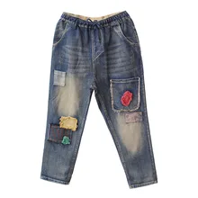 Женские джинсы-шаровары в винтажном стиле с высокой талией, из лоскутов, джинсы длиной до щиколотки, ковбойские брюки-бойфренды, свободные джинсы, женская уличная одежда