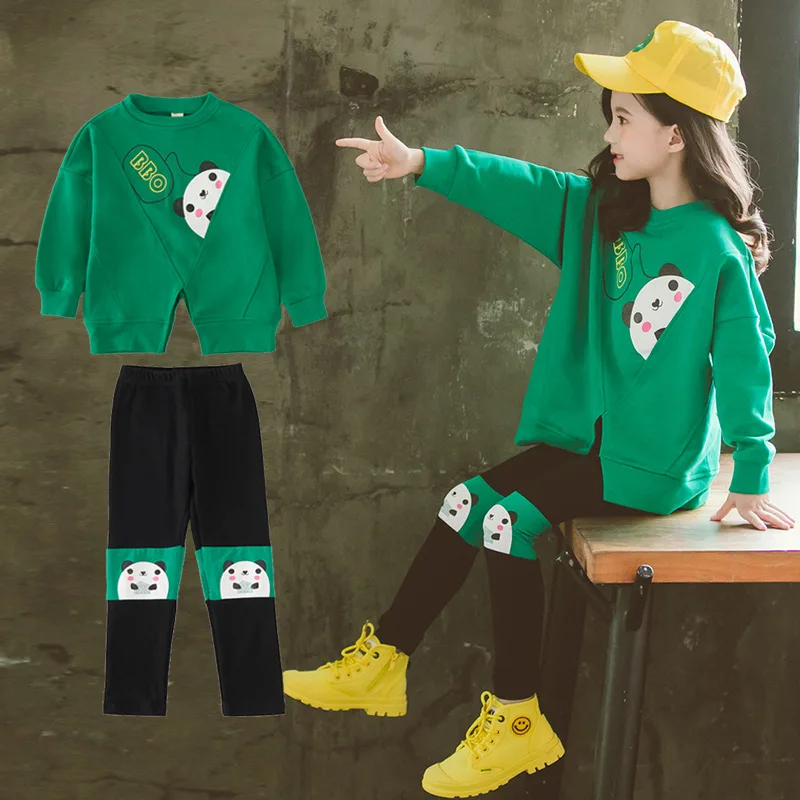 

Girls Autumn Set 19 Korean-style New Style Big Boy Panda Cartoon Printed Long-sleeved Sweater Leggings Two-Piece Set