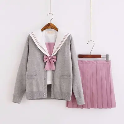 Костюм Моряка Jk Униформа розовая милая девушка Jpanese Kawaii изысканный Магнолия вышивка преппи костюм кардиган короткий длинный рукав - Цвет: Short Set Cardigan