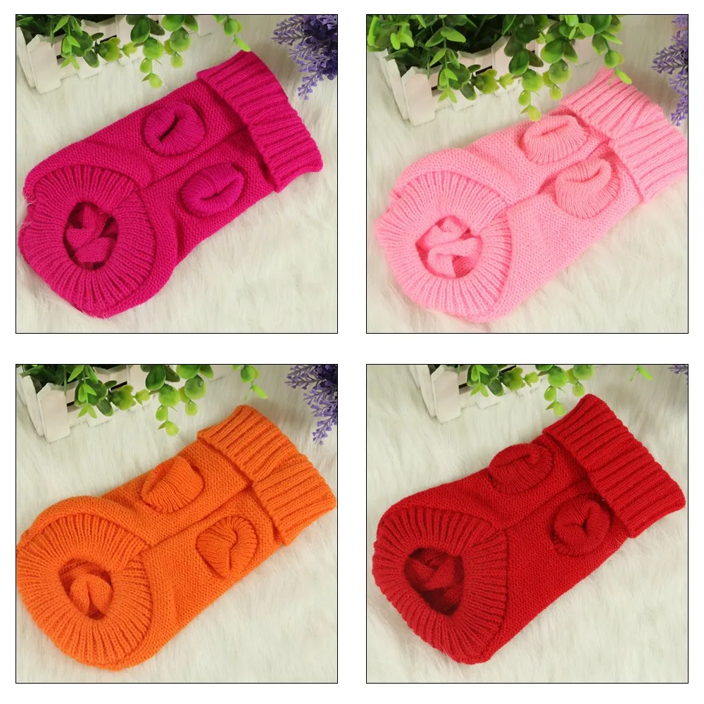Pet Warm Knitted Jumper Solid Colors Cat Dog Three-dimensional Cross-knit Crochet Sweater Coat Jacket Clothes Pet Supplies