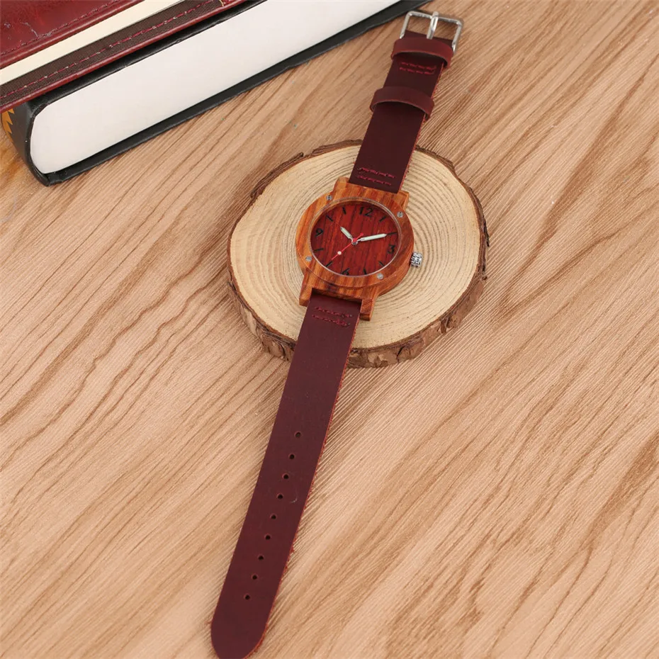 Новое поступление reloj femenino Вишневое дерево женские часы с кварцевым механизмом наручные часы с ремешком из натуральной кожи Элегантные женские деревянные часы