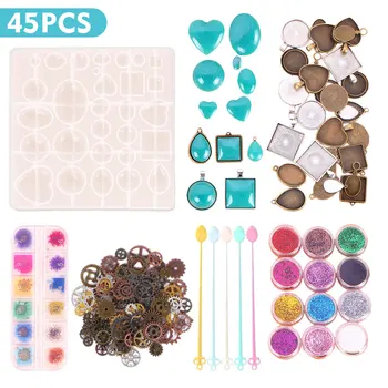 

45pcs DIY Craft Irregular Shape Bezels Casting Professional Handmade Jewelry Pendant Resin Silicone Molds Home Portable Glitter