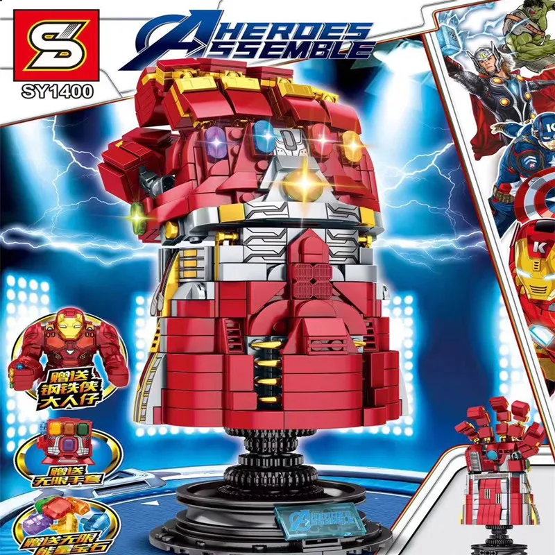 

The Avengers Superheroes Weapon Iron Man With Infinite Gloves With Stone Legoed Building Blocks Kit DIY Christmas Gifts Toys