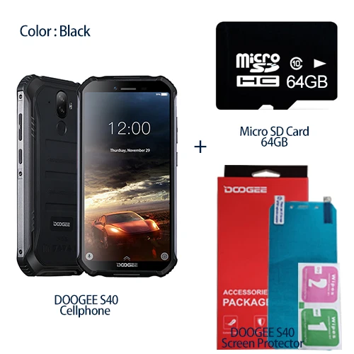 Add 64GB SD Card DOOGEE S40 4 GNetwork прочный мобильный телефон 5,5 дюймов дисплей 4650 мАч MT6739 четырехъядерный 3 ГБ ОЗУ 32 Гб ПЗУ Android 9,0 8.0MP IP68/IP69K - Цвет: Add 64GB SD Card