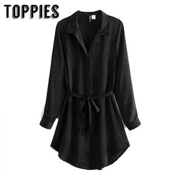 

Boyfriend Style Black Shirt Dress 2020 spring Women Long Sleeve Lace Up Midi Dress Plus Size vestidos