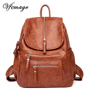 

Vfemage High Quality Women Backpack Soft Leather Female Backbag School Bags For Teenage Girls Travel Backpack Sac A Dos Mochilas