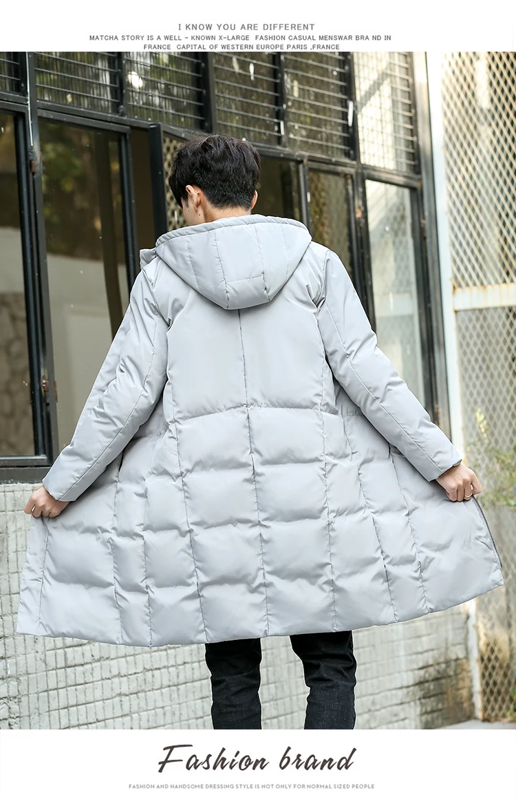 Men's Long Cotton Coat Hooded Cotton-padded Clothes Middle Long Coat Simple Version Long down Coat