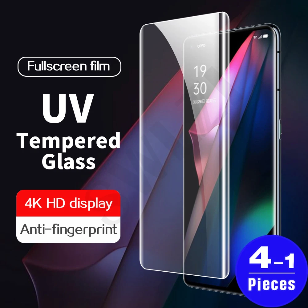 

1-4Pcs Full cover Tempered Glass for OPPO Reno 6 pro plus 5 4 3 pro 5G UV Glass protective film phone screen protector UV glue