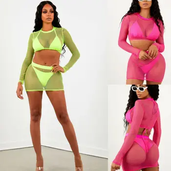 

Womens Summer Swimsuit Fishnet Mesh Bikini Cover Up Swimwear Bathing Sexy Suits /BY