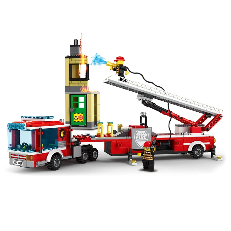 

555pcs Firefighter Fire Truck Boat Building Blocks Ladder Model Compatible Legoingly City Bricks Diy Vehicle Toys for Children