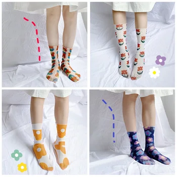 

Yanziku Women Cute Floral Colorful Mesh Thin Socks Flower Girls Elastic Short Nylon Loose Socks Female Sox Summer
